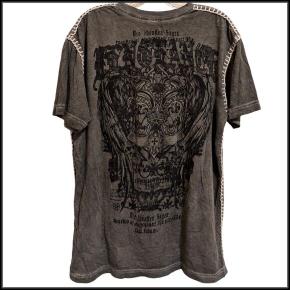 Vintage Affliction RAW STATE Fleur de Lis Vengeance V Neck Shirt Gray Men XL - Picture 7 of 7